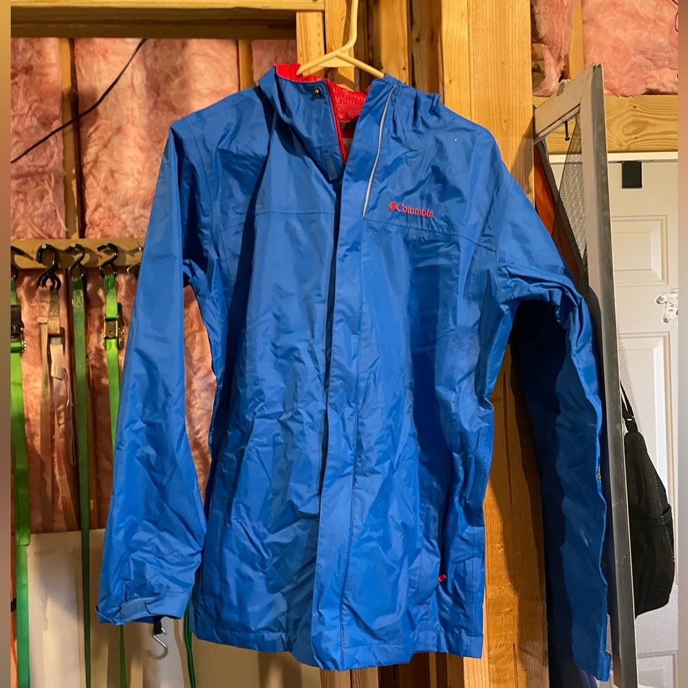 Columbia rain jacket blue with red interior good shape